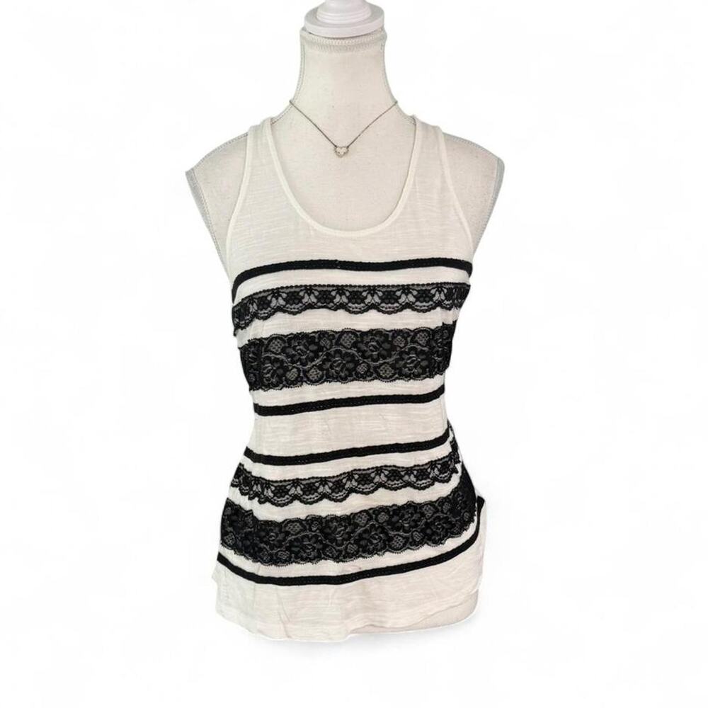 Vintage Forever 21 white tank top with black lace stripes Size S BellaSwan
